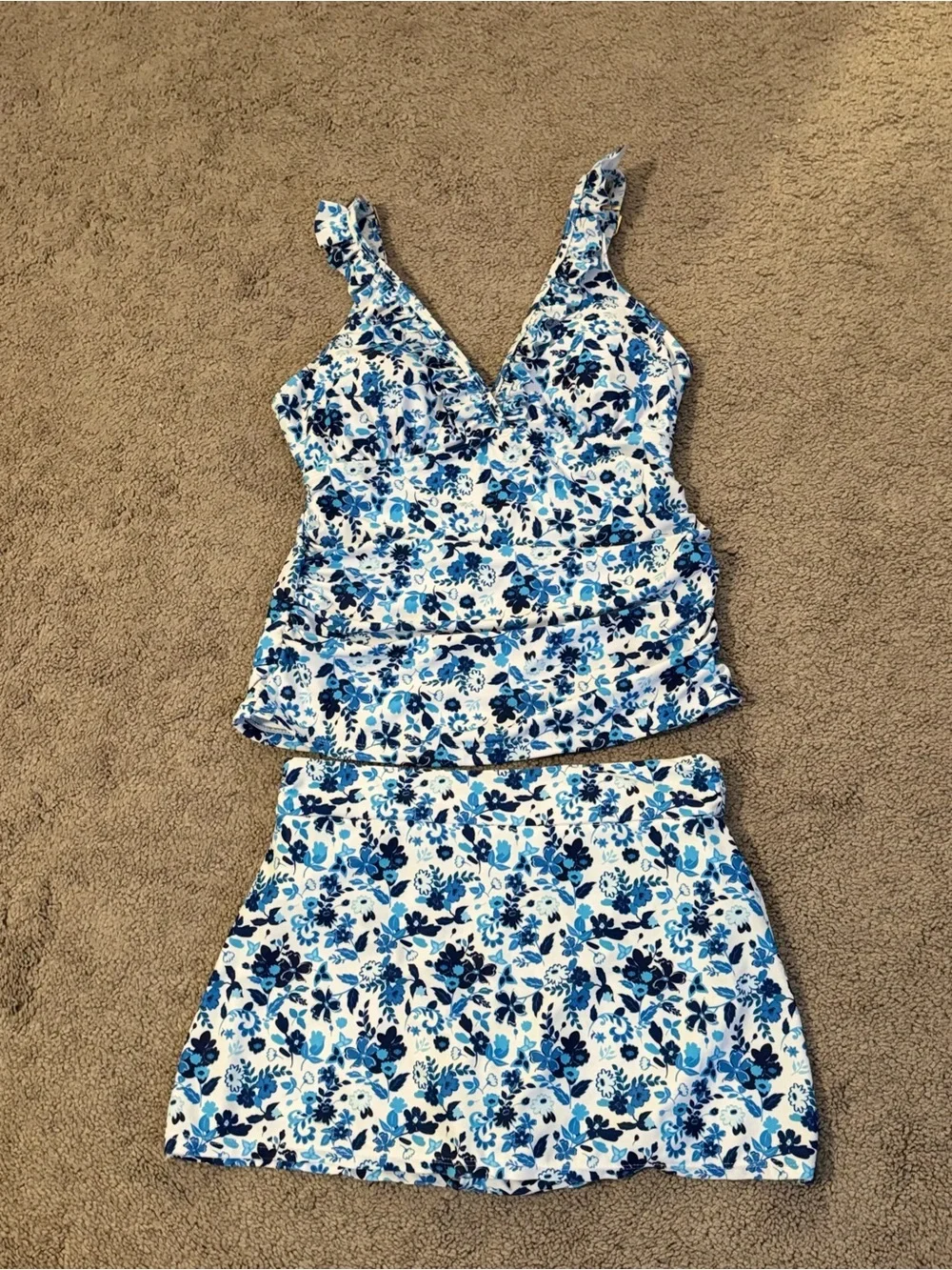 Nicole Miller Blue Floral Two-Piece Tankini Swim Set - Women's
